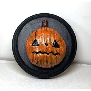 Small Pumpkin Sad Anguished Wooden Decorative Hanging or Desk Ornament-Hand Made